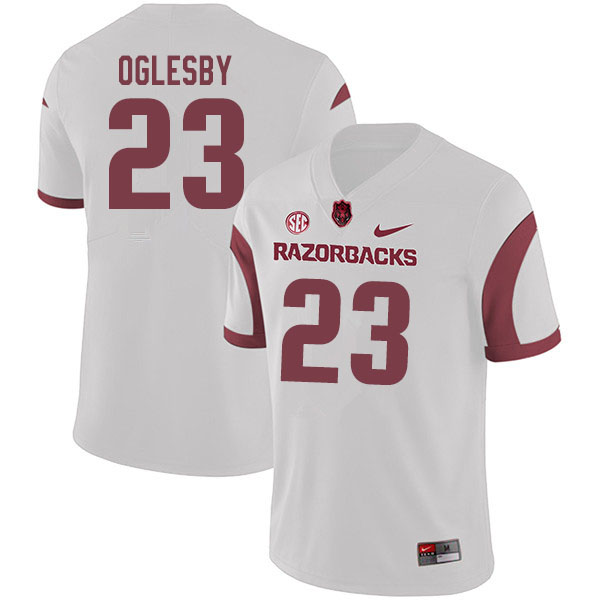 Men #23 Josh Oglesby Arkansas Razorbacks College Football Jerseys Sale-White - Click Image to Close